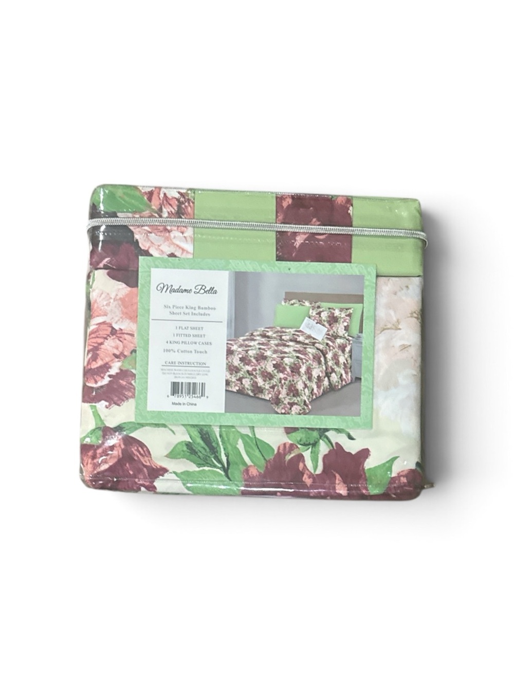 Floral Print Bedding Set - Green & Burgundy